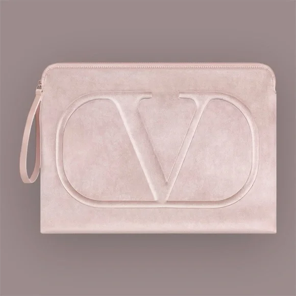 Beige-Light Pink (Velour) Valentino Beauty Large Laptop Bag-Sleeve - Picture 1 of 11